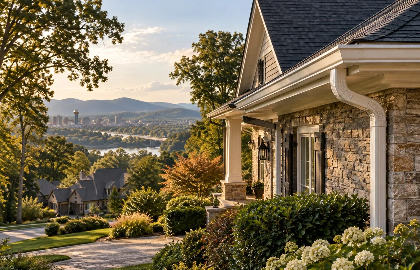 Professional gutter work on a Knoxville residential roof