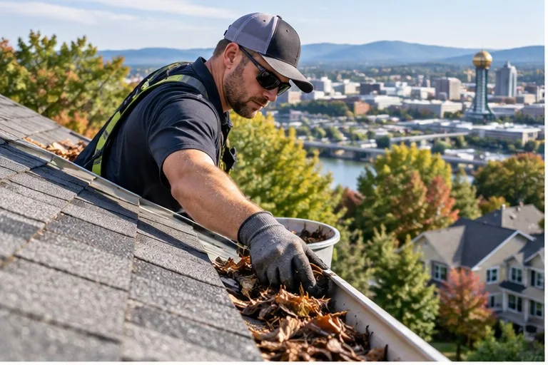 Gutter cleaning work on a Knoxville home